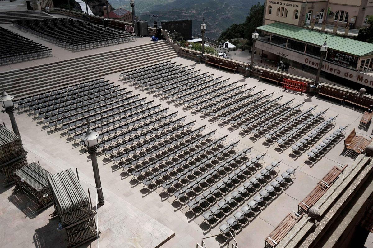 Preparatius a Montserrat per a la visita del Papa Lleó XIV