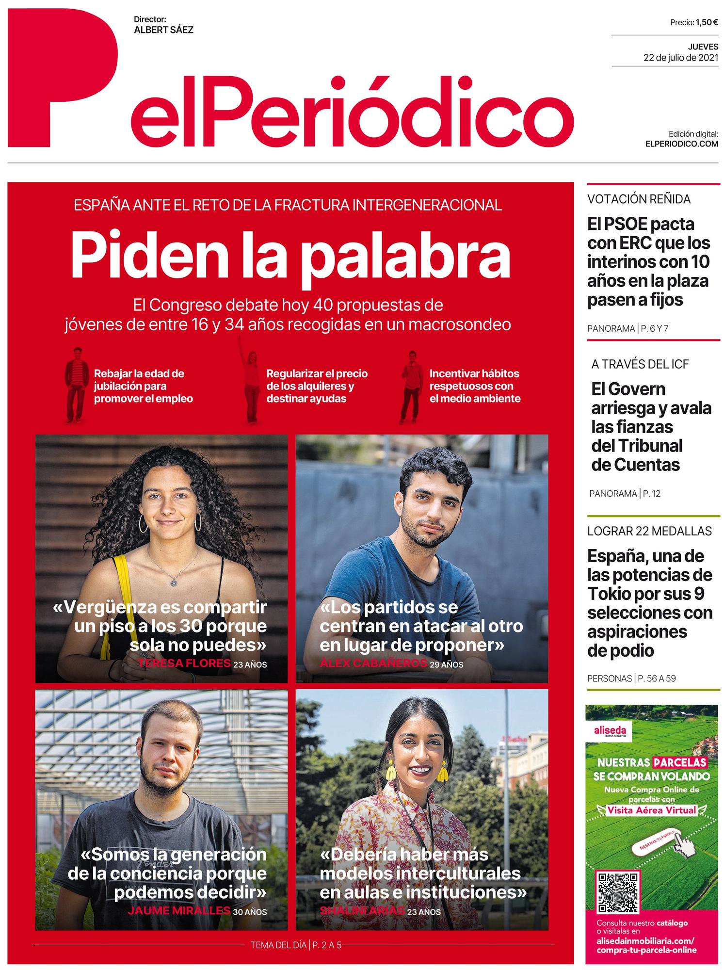 La portada de EL PERIÓDICO del 22 de julio de 2021