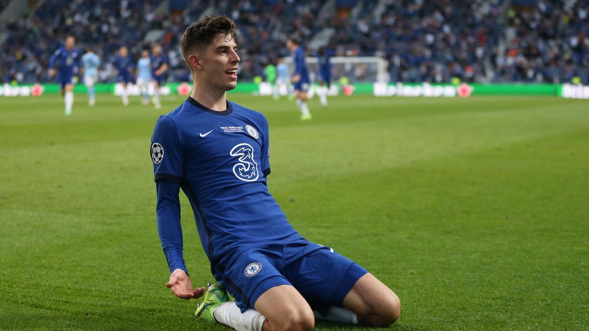 Havertz celebra el tanto ante el City en la final de la Champions