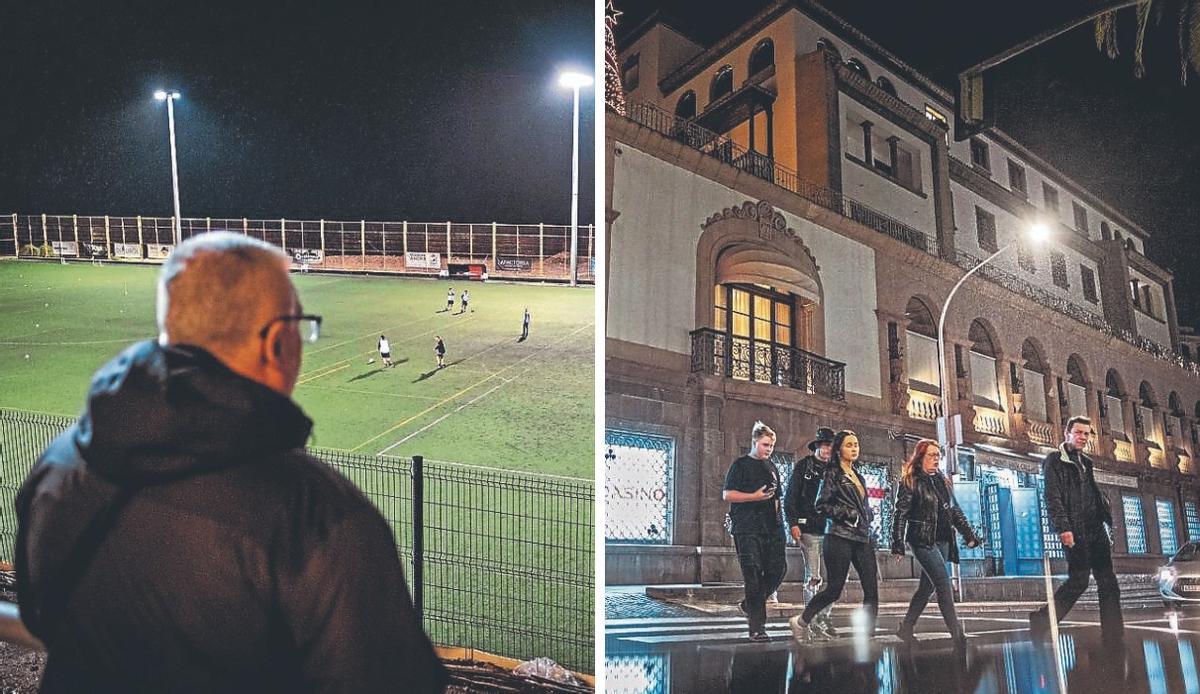 A la izquierda, el campo de fútbol de Añaza; a la derecha, el casino de Las Mimosas.