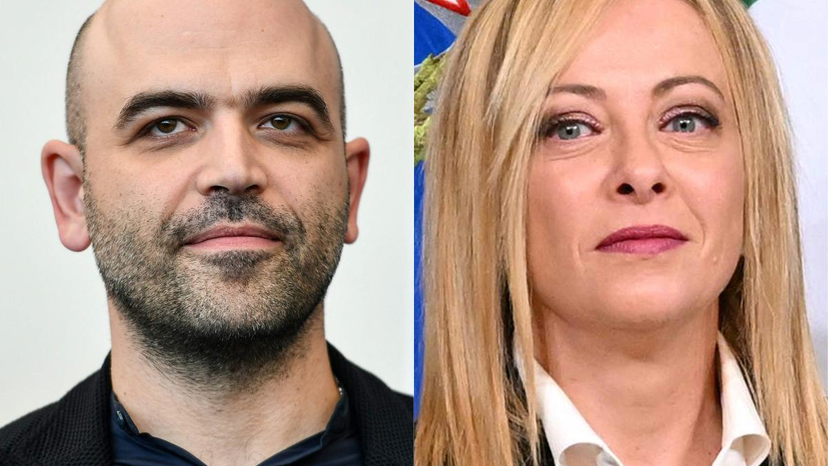 El escritor Roberto Saviano y la primera ministra italiana Giorgina Meloni.