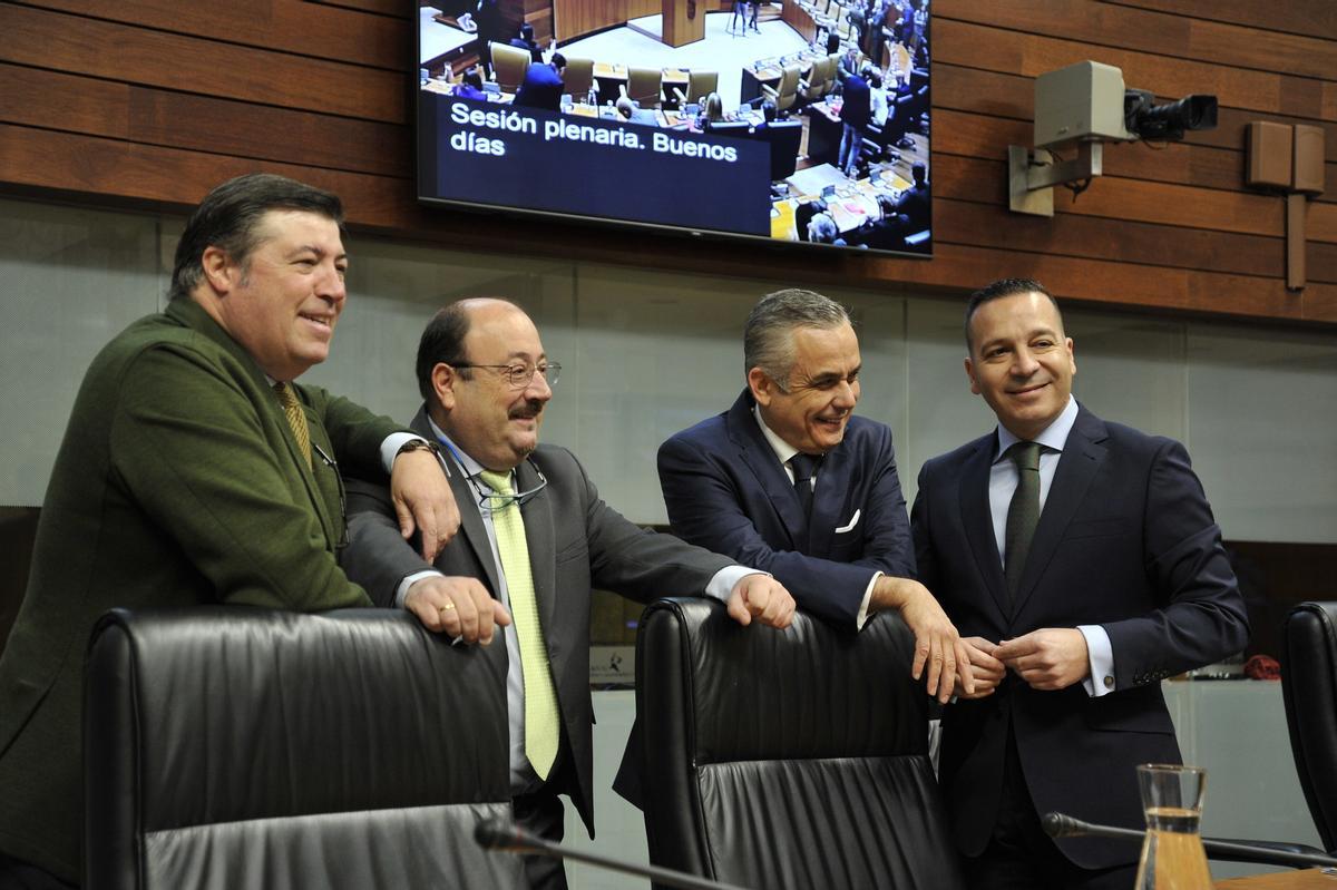 Diputados de Vox en el pleno de la Asamblea de Extremadura.