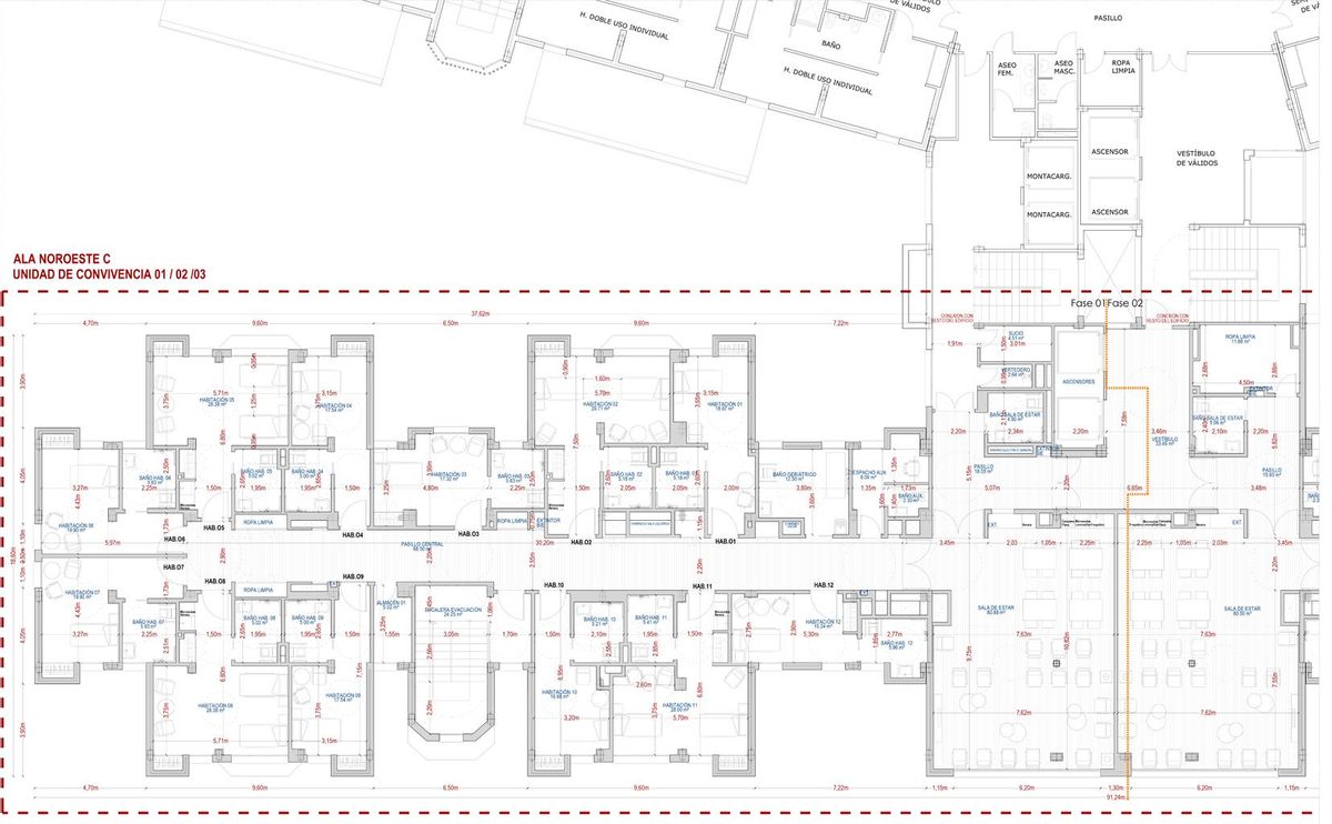 Plano de reformas previstas en el Ala C del edificio.