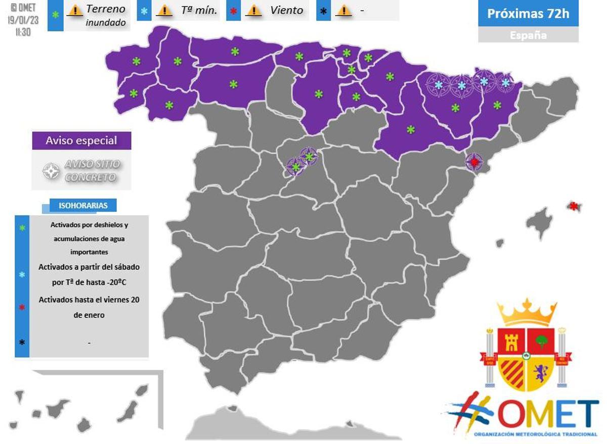 El mapa de avisos de OMET.