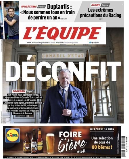 Portada L'ÉQUIPE miércoles 10 junio 2020