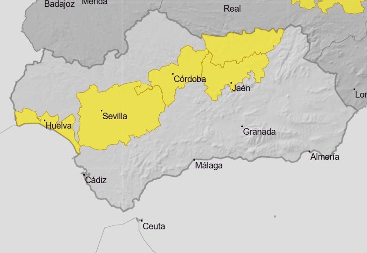 Avisos amarillos activados para este lunes en Andalucía