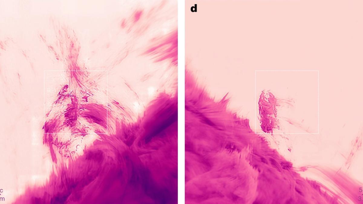 "Lluvia coronal" identificada por el Telescopio Solar Goode en el Observatorio Solar Big Bear: se forma cuando el plasma más caliente en la corona del Sol se enfría y se vuelve más denso, siendo arrastrado a la superficie por la grave