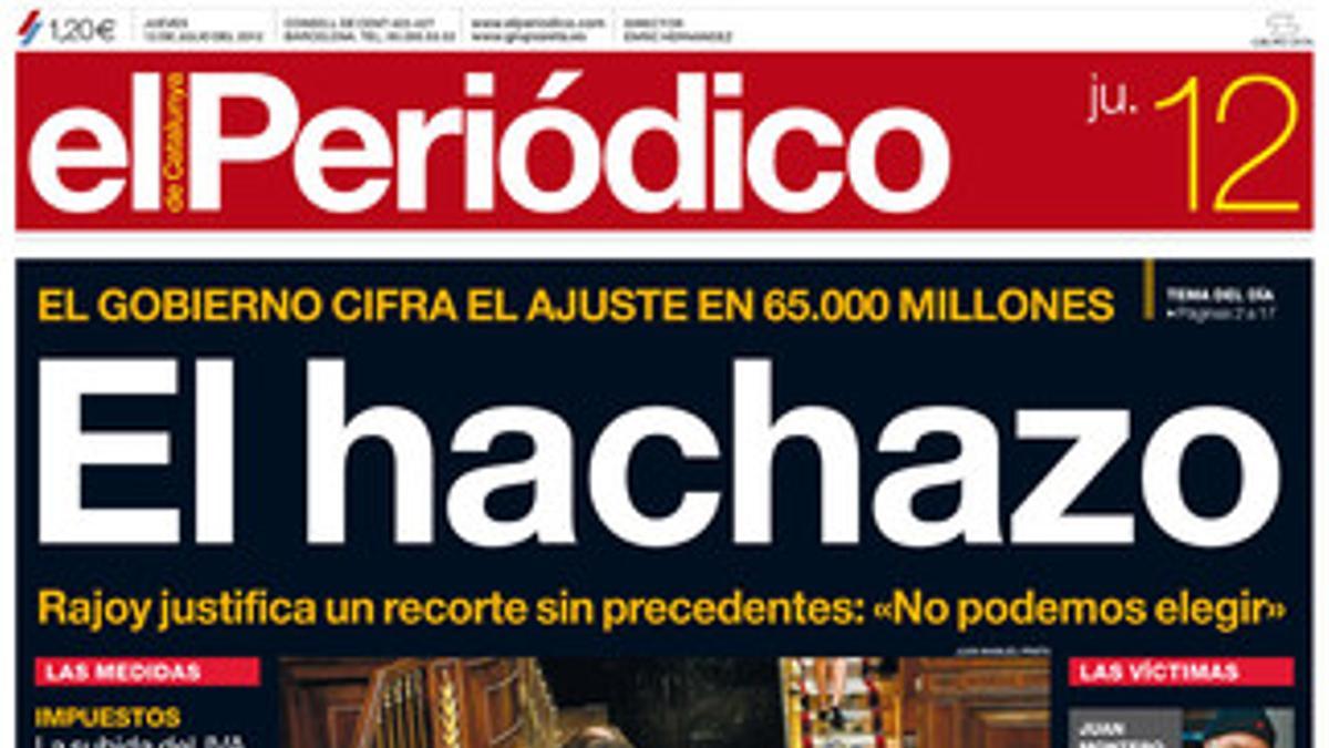 La portada de EL PERIÓDICO del 12-7-2012.