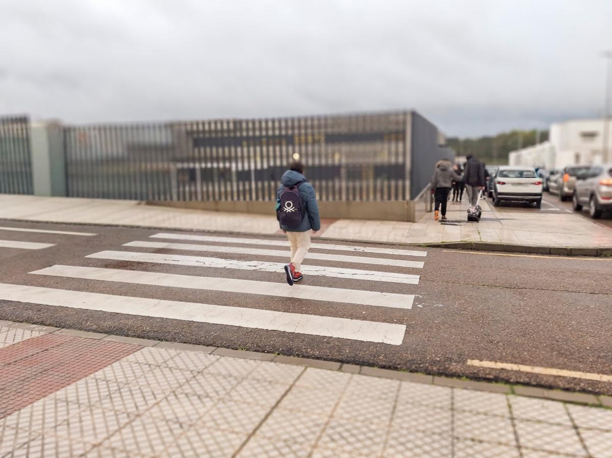 Un estudiante de 6º de Primaria del colegio Cerro Gordo entra al centro a primera hora de la mañana.