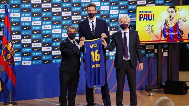 Pau Gasol, en su presentación con el Barça en el Palau