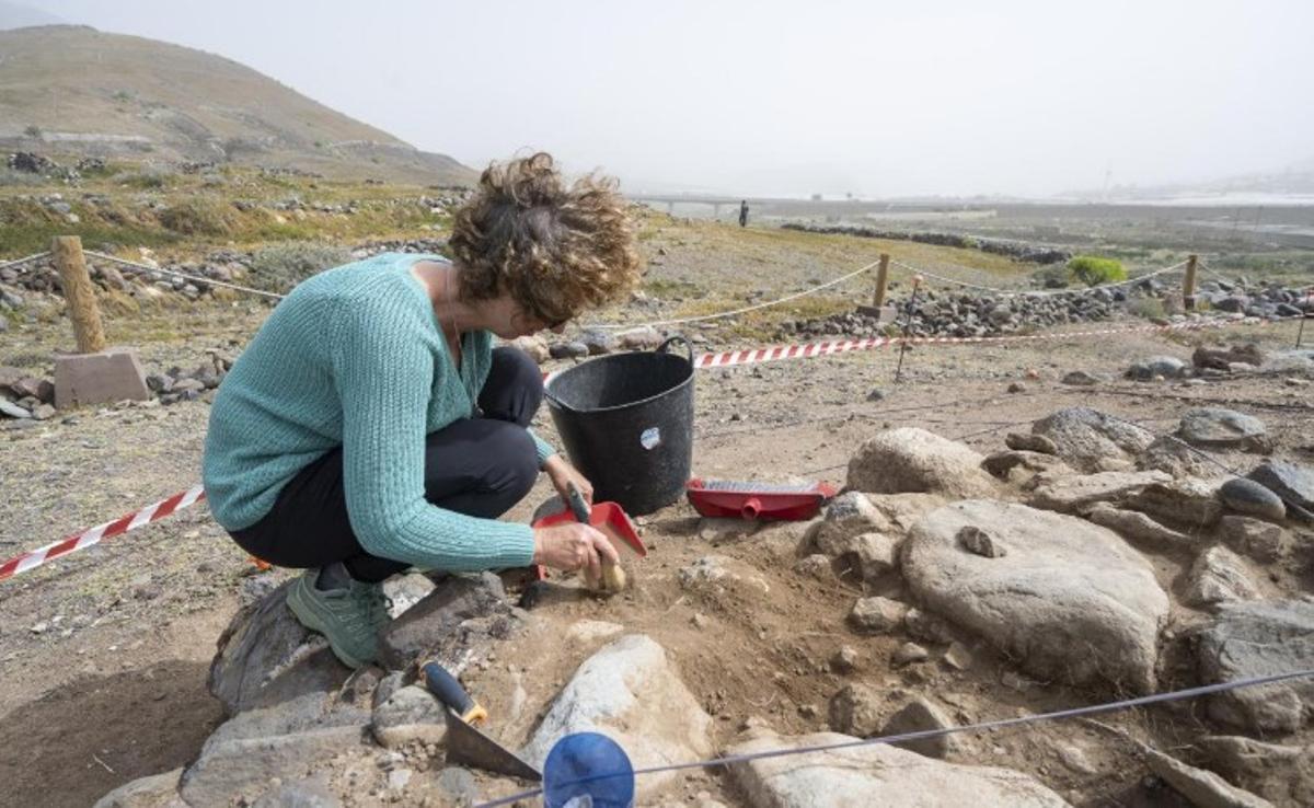 Trabajos durante una de las excavaciones anteriores en Los Caserones en La Aldea.