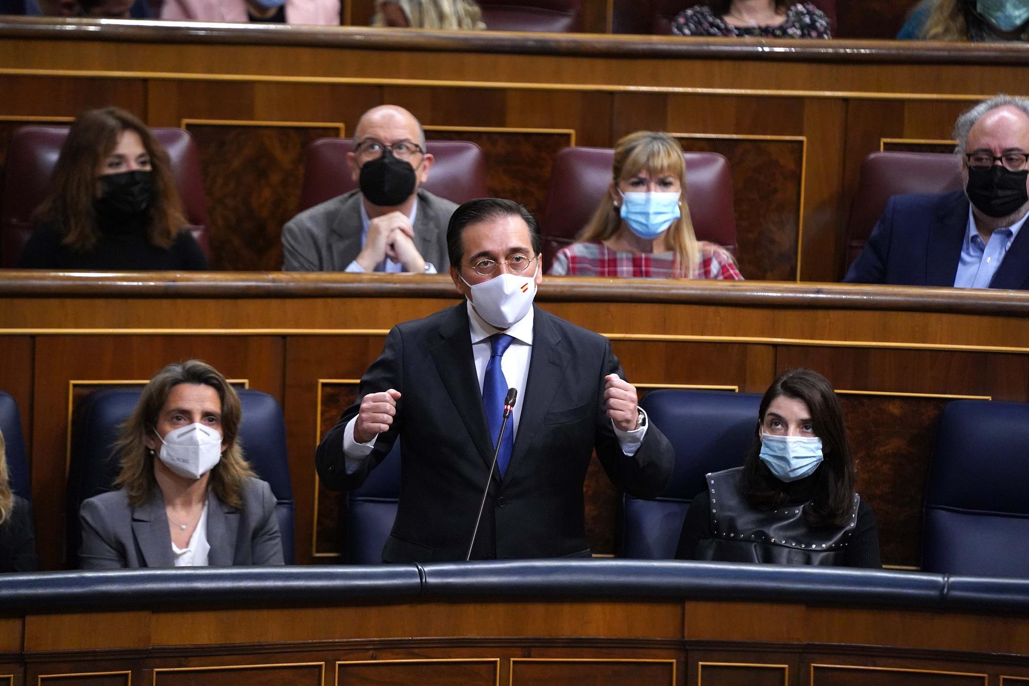 El ministro de Exteriores, José Manuel Albares, en la sesión de control al Gobierno en el Congreso de los Diputados.