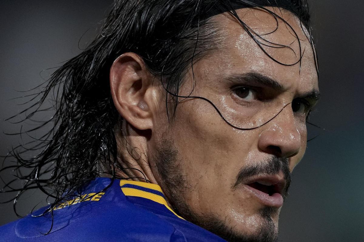 Edinson Cavani of Argentina's Boca Juniors reacts during a Copa Libertadores soccer match against Peru's Alianza Lima at La Bombonera stadium