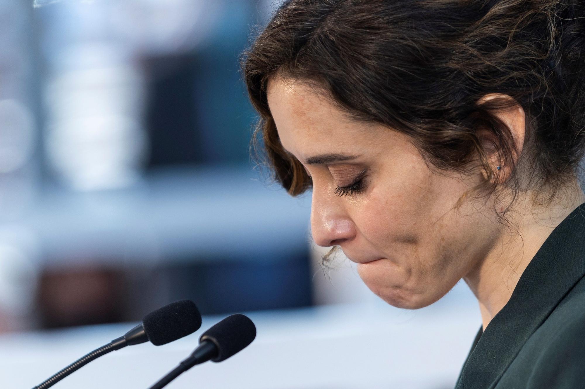 La presidenta de la Comunidad de Madrid, Isabel Díaz Ayuso, durante su intervención este lunes en la inauguración de la nueva Biblioteca Princesa Leonor de Boadilla del Monte