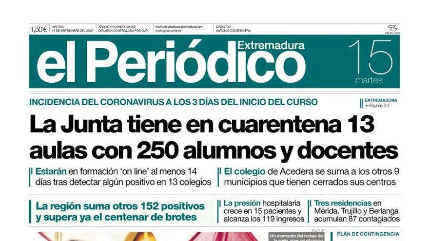 Esta es la portada de EL PERIÓDICO EXTREMADURA correspondiente al día 15 de septiembre del 2020