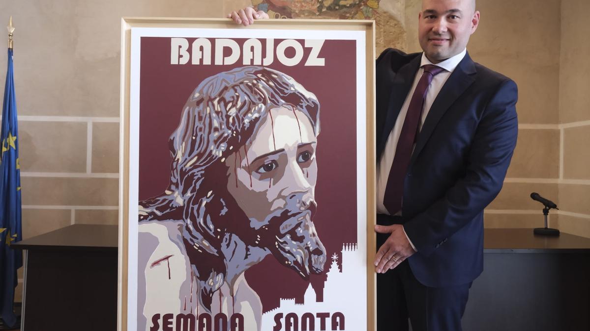 El cartel de la Semana Santa de Badajoz 2023, con su autor.