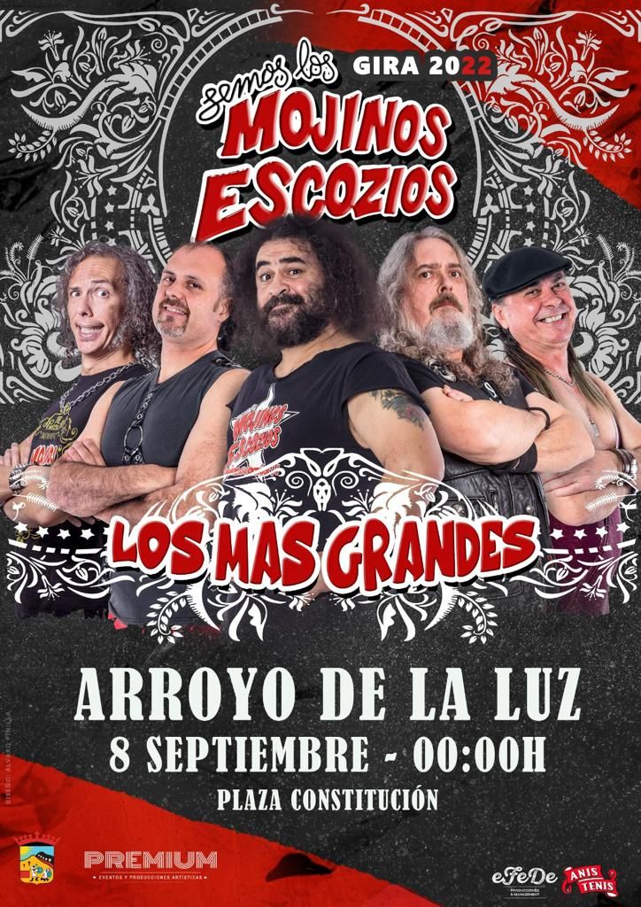 Cartel del concierto de Mojinos Escozíos en Arroyo de la Luz, el 8 de septiembre.