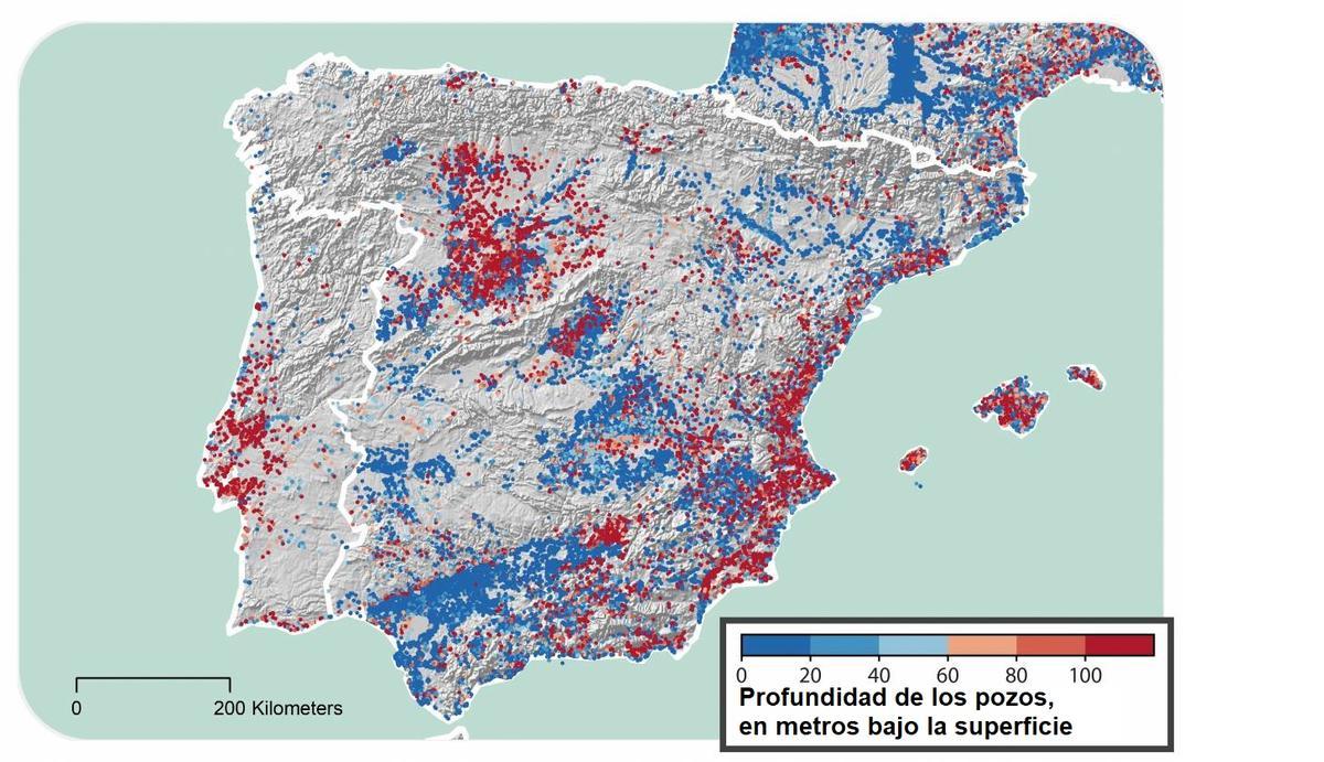 Profundidad de los pozos de España