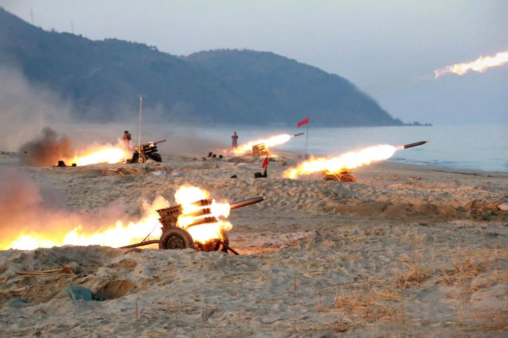 Vista de un combate entre el terreno rocoso de Pyongyang.