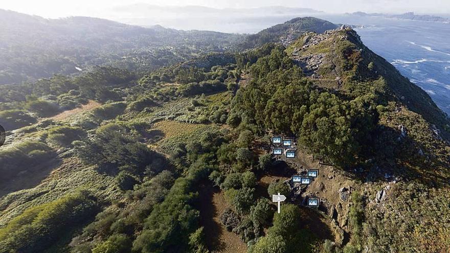 Vista aérea virtual en la que se indican los cinco enclaves que se pueden observar en 360º. // FdV