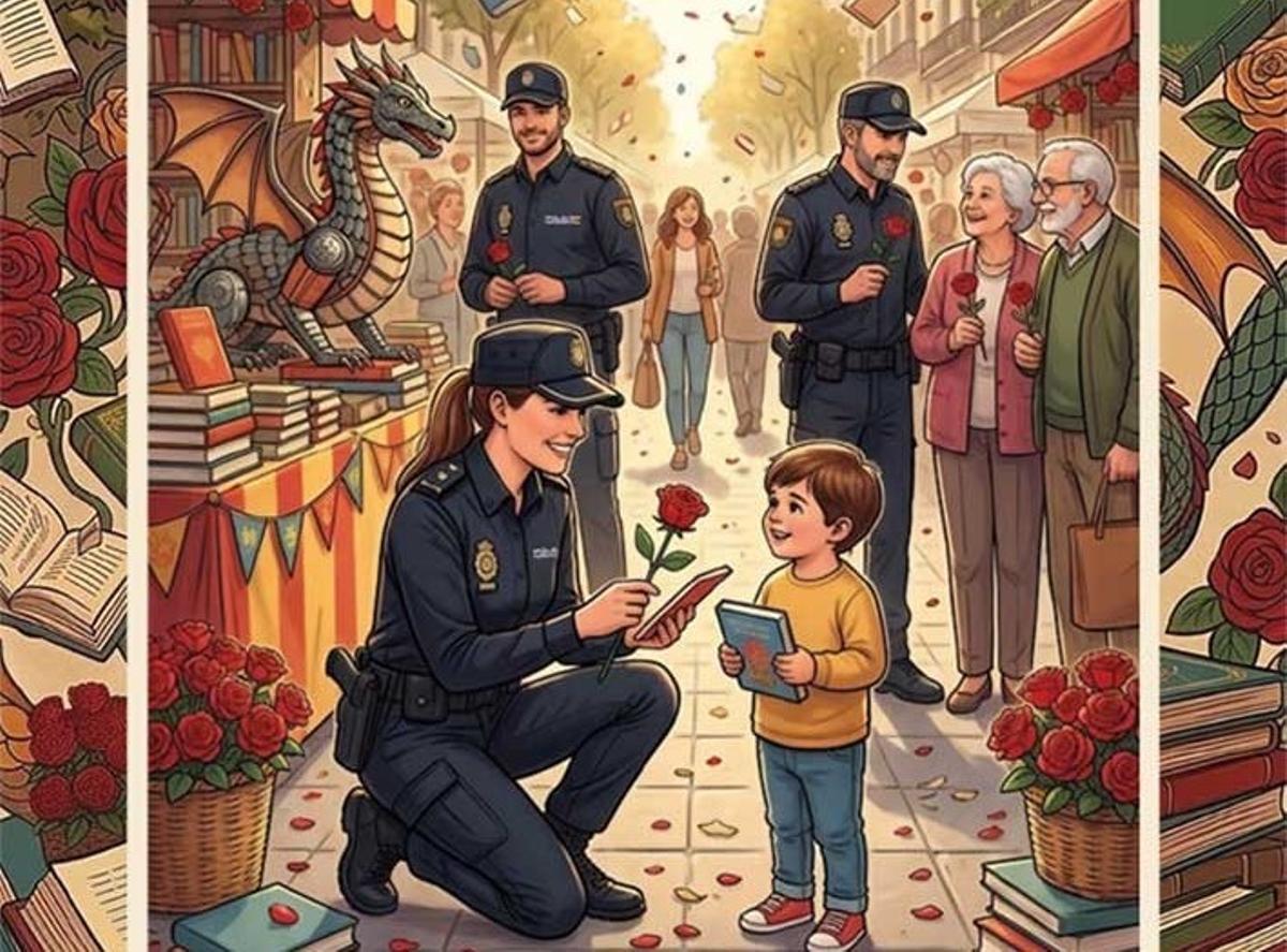 Detalle del cartel de Sant Jordi elaborado por la Policía Nacional