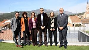 El alcalde de Sabadell, Joan Carles Sánchez, la alcaldesa de Barberà, Ana del Frago, la alcaldesa de Montcada, Maria Elena Pérez, el alcalde de Castellar, Ignasi Giménez, la presidenta del Consorci de Turisme del Vallès Occidental, Olga Olivé, y el alcalde de Ripollet, Juan Parralejo.