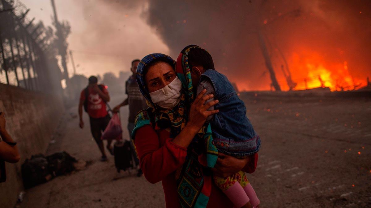 Incendio en el campo de refugiados de Moria.