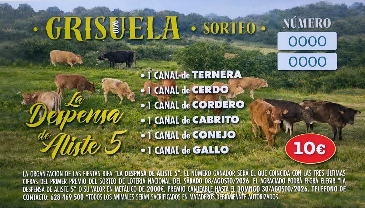 Cartel promocional de la gran rifa organizada por Grisuela para financiar sus fiestas.