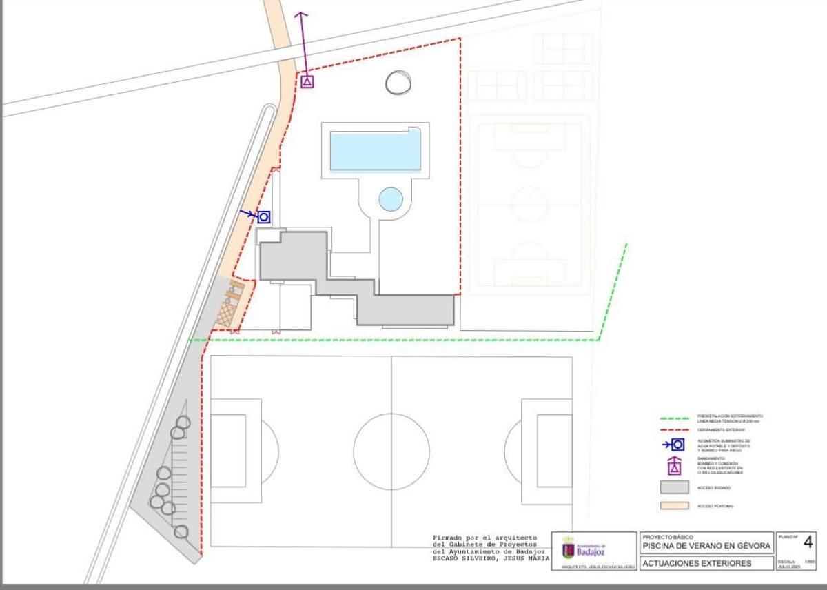 Plano de la futura piscina de verano de Gévora.