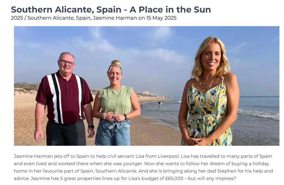 Imagen de uno de los programas de "A Place in the Sun" de Channel 4, grabado en la provincia de Alicante