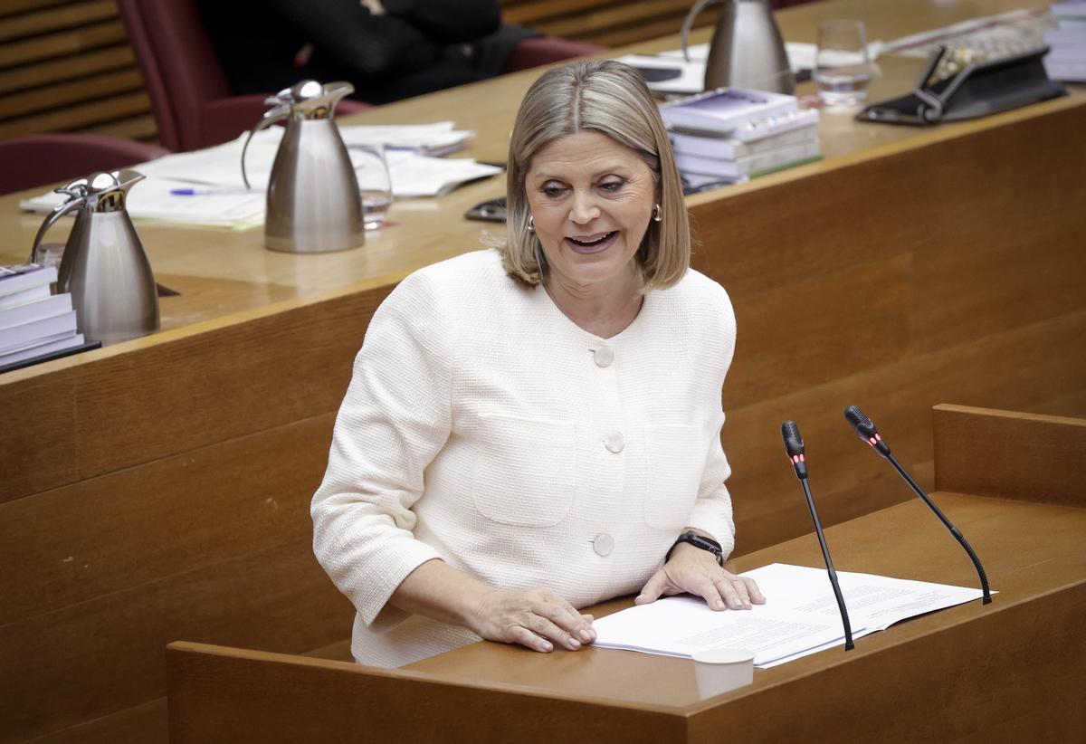 Carmen Ortí, la consellera de Educación en su intervención en las Corts.