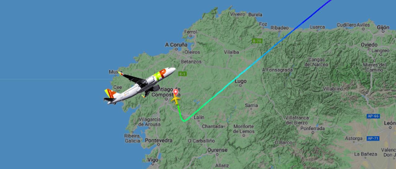 Viraje del aeroplano cuando ya estaba sobrevolando la provincia de Pontevedra.