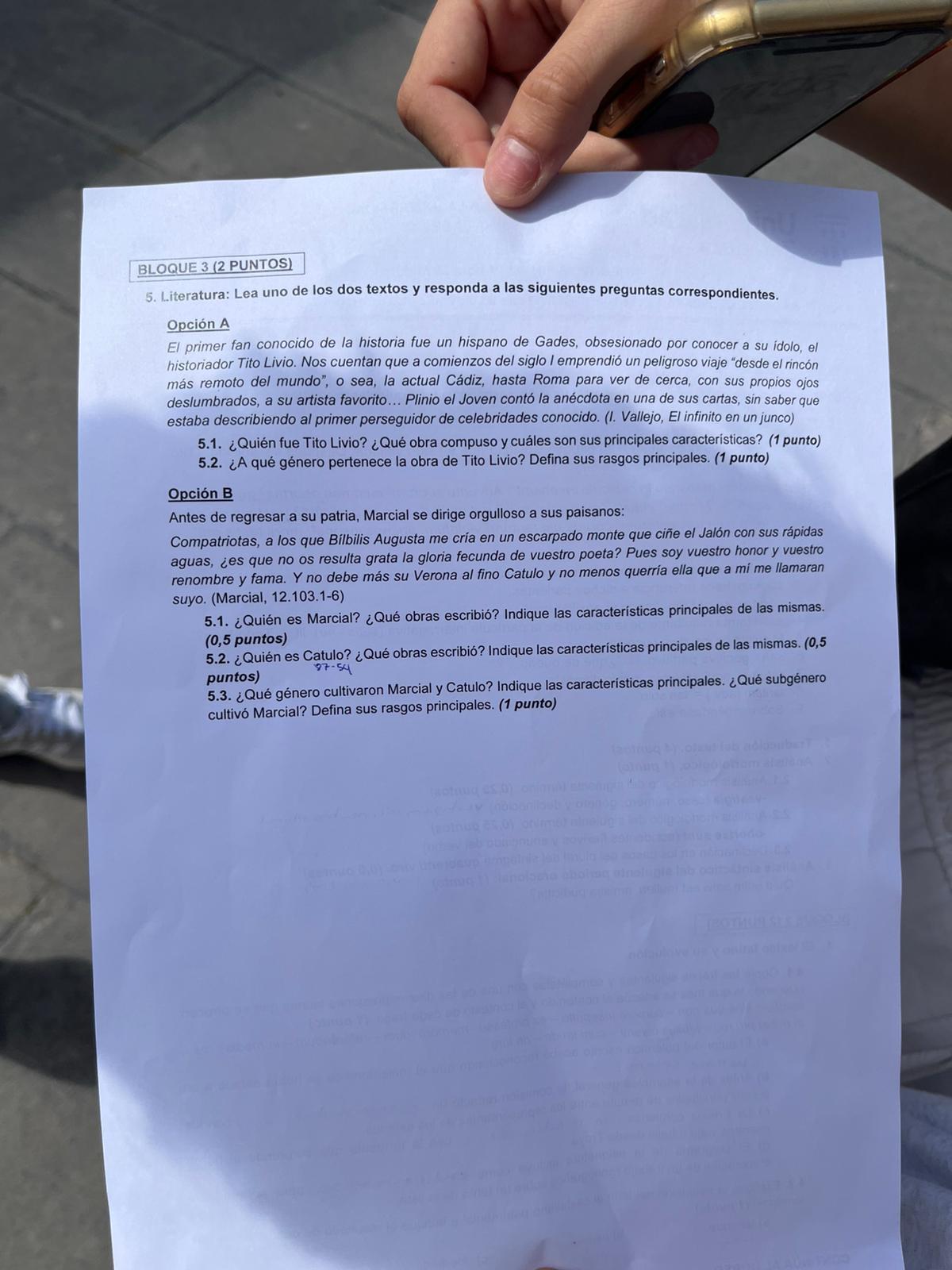 Segunda carilla del examen de Latín II en la PAU 2026 en Aragón