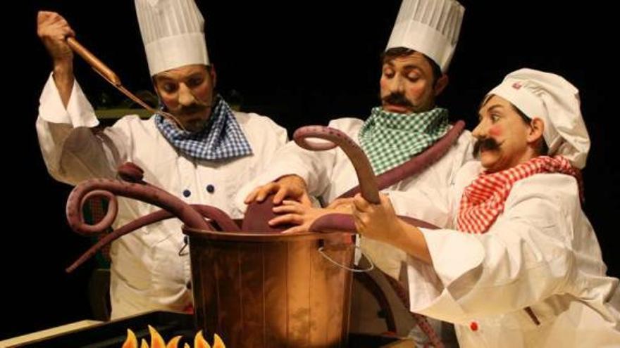 Los tres chefs protagonistas preparan una receta a base de pulpo.