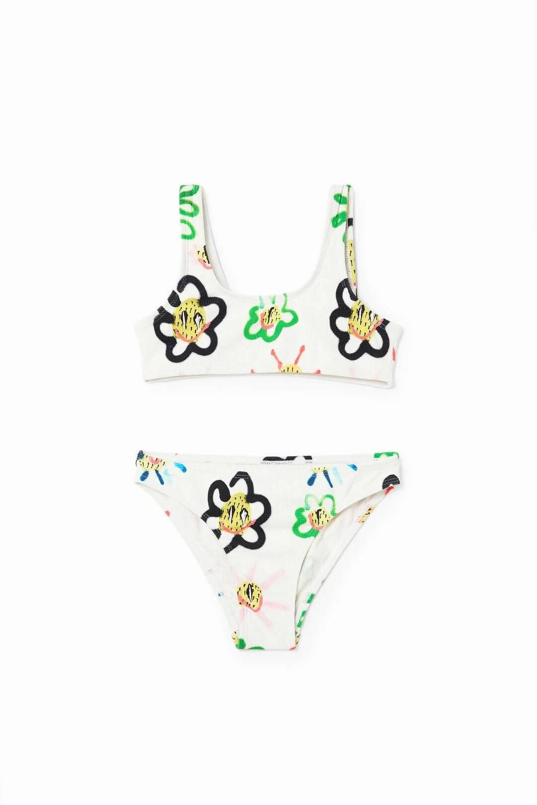 Bikini con estampado de flores y soles