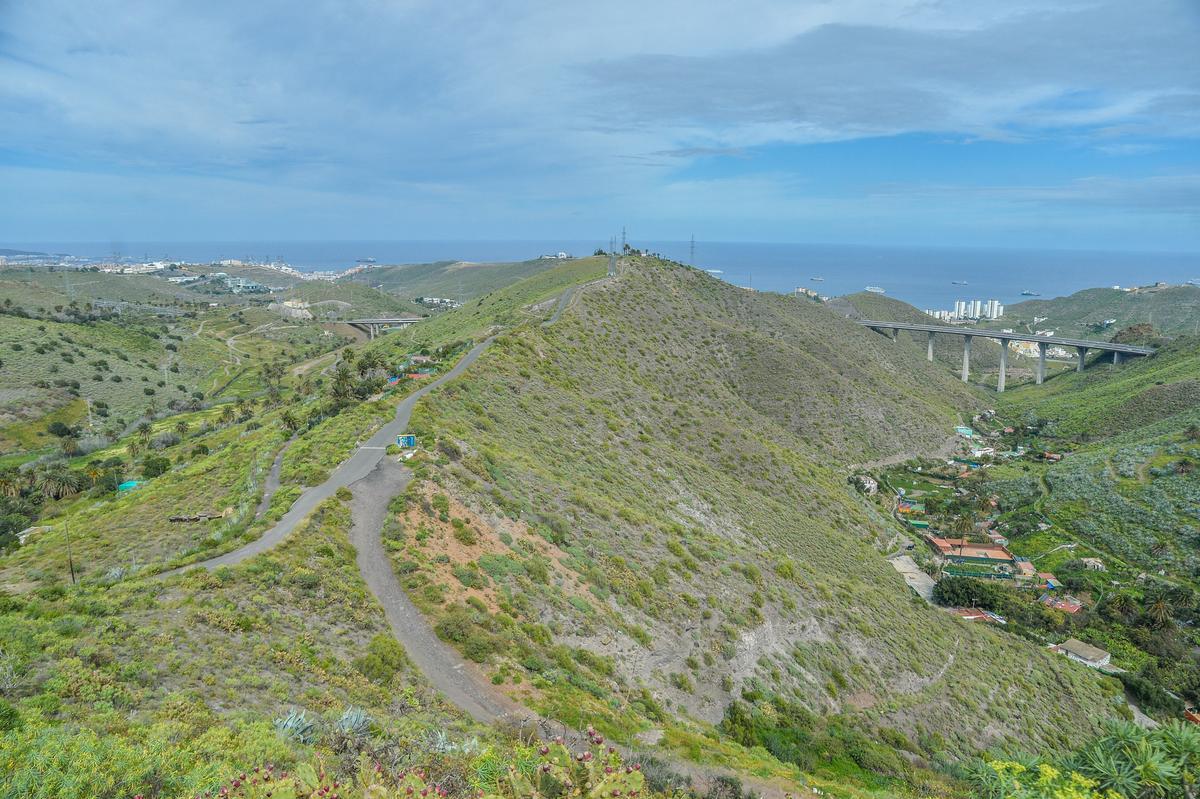 Laderas de El Lasso, con el Cono Sur de Las Palmas de Gran Canaria al fondo derecho de la imagen.