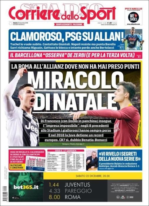 Portada CORRIERE DELLO SPORT sábado 22 diciembre