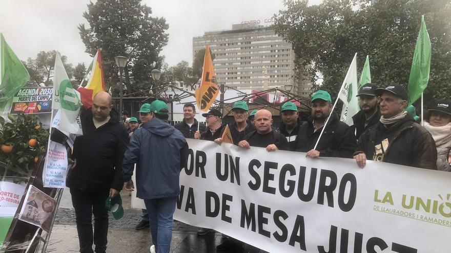 Un centenar de agricultores alicantinos se suman a la protesta de Madrid contra el acuerdo con Mercosur