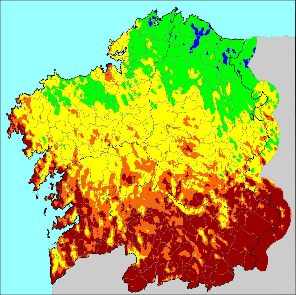 Mapa de este sábado con el riesgo de incendio forestal.