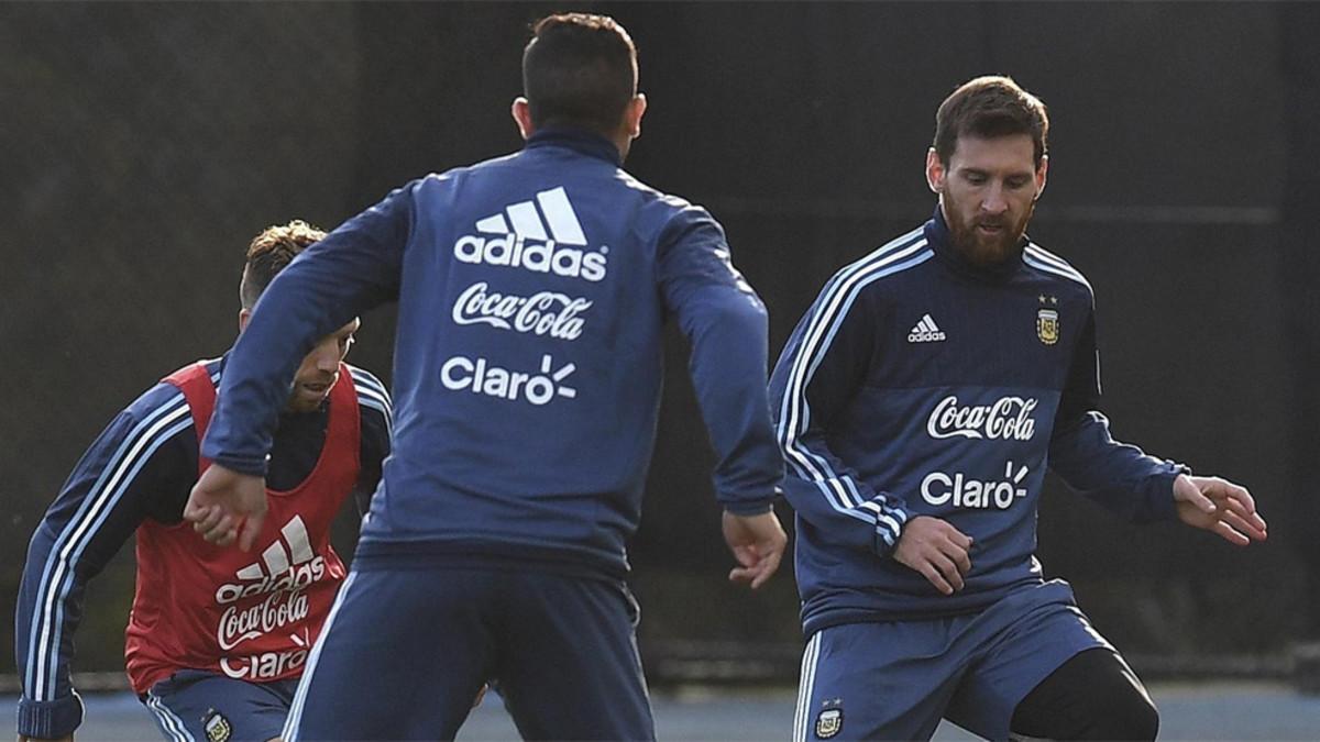 Leo Messi en un momento de la última sesión preparatoria