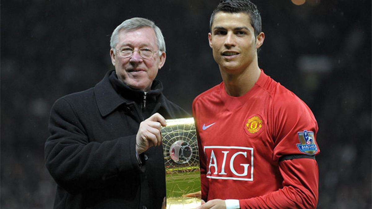 Cristiano Ronaldo, con Ferguson en su etapa como jugador del Manchester United
