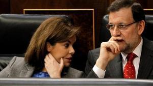 Sáenz de Santamaría i Rajoy, aquest dimecres, en la sessió de control al Congrés.