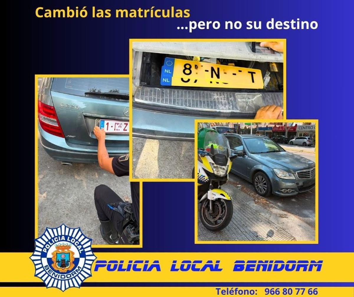 Distintas matrículas que portaba el detenido.