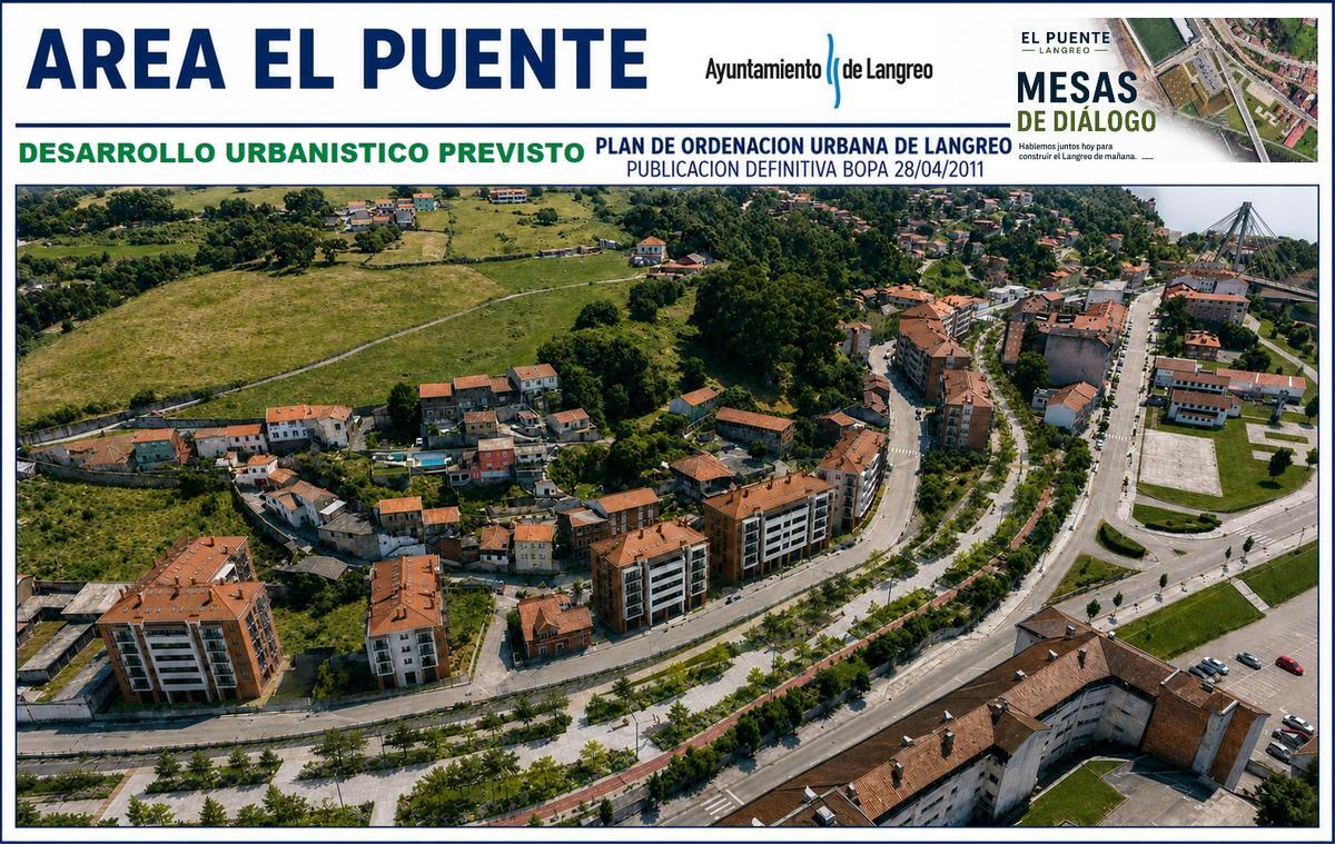 Infografía del diseño previsto para el barrio de El Puente, en Langreo, en el plan urbanístico de 2011