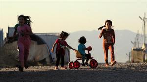 Niños yazidís desplazados en un campamiento del Kurdistan iraquí en julio del 2019 