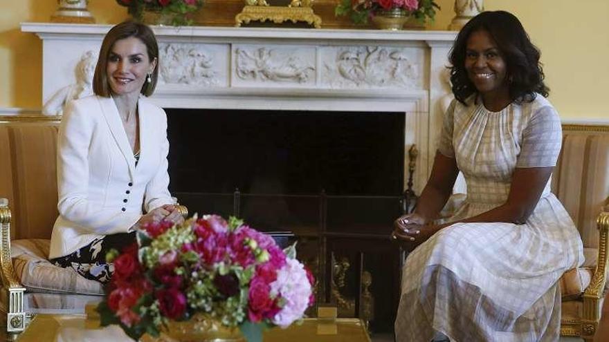 La reina Letizia y Michelle Obama, en la Casa Blanca, el año pasado.