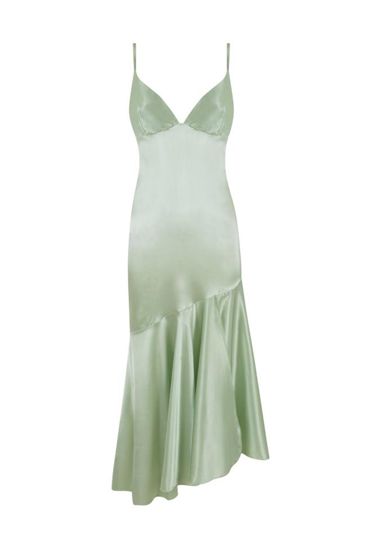 Vestido lencero de seda con volantes verde menta, de Koahari