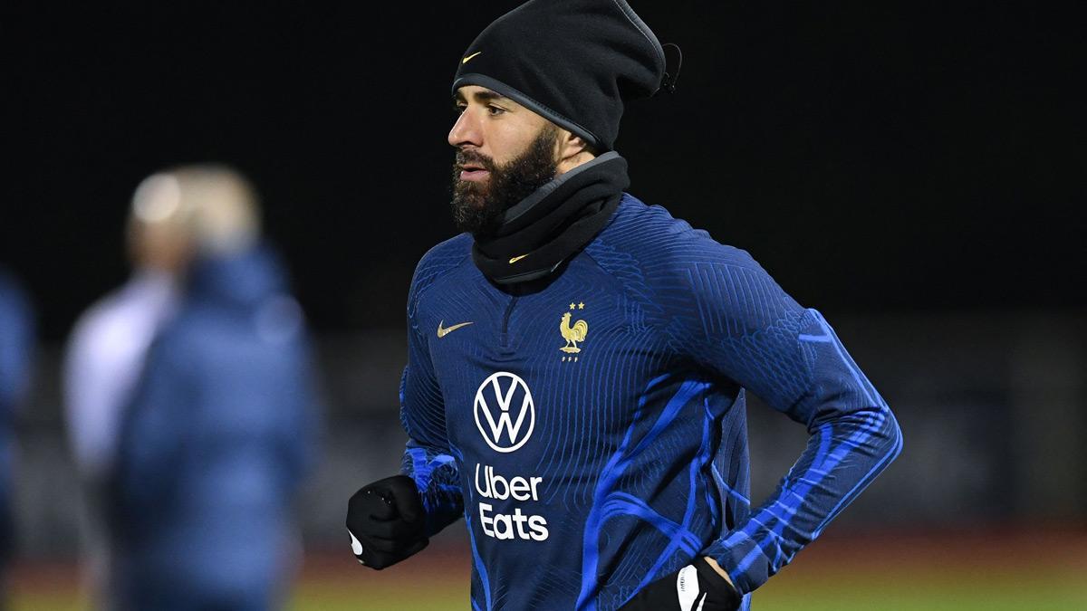 Benzema, en un entrenamiento de la selección francesa