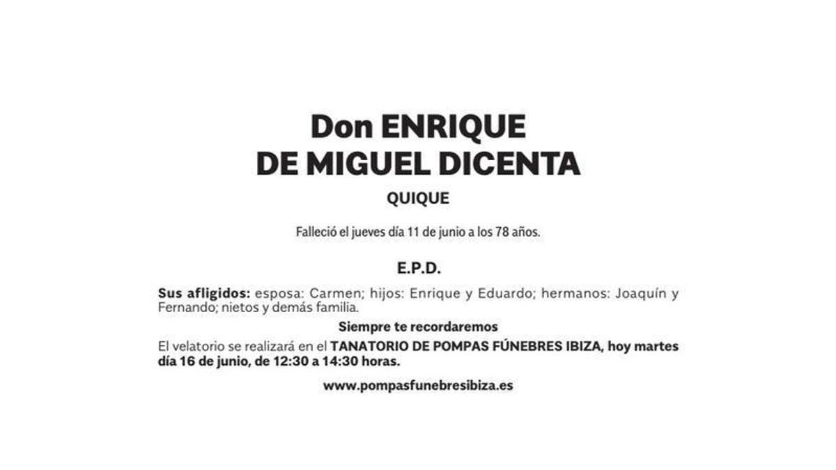 Esquela Don Enrique de Miguel Dicenta