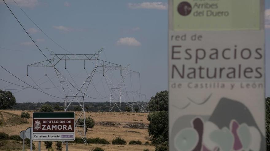 Tendido eléctrico en el parque natural de Arribes del Duero.